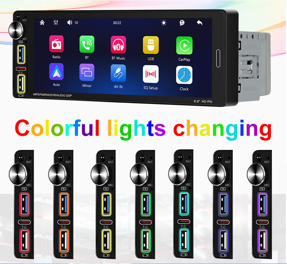 6.9 Inch 12V Single Spindle Wireless Apple Carplayfm Radio Car Bluetooth Mp5 Player 6290W