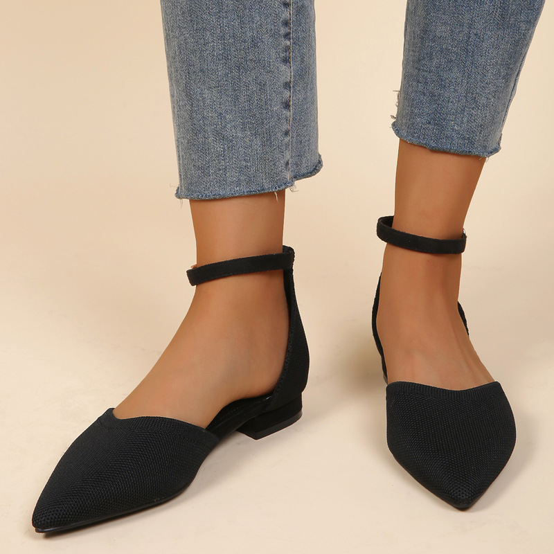 Half top women's single shoes pointed flying fabric hollow buckle low heel fashion shoes_voghion.com