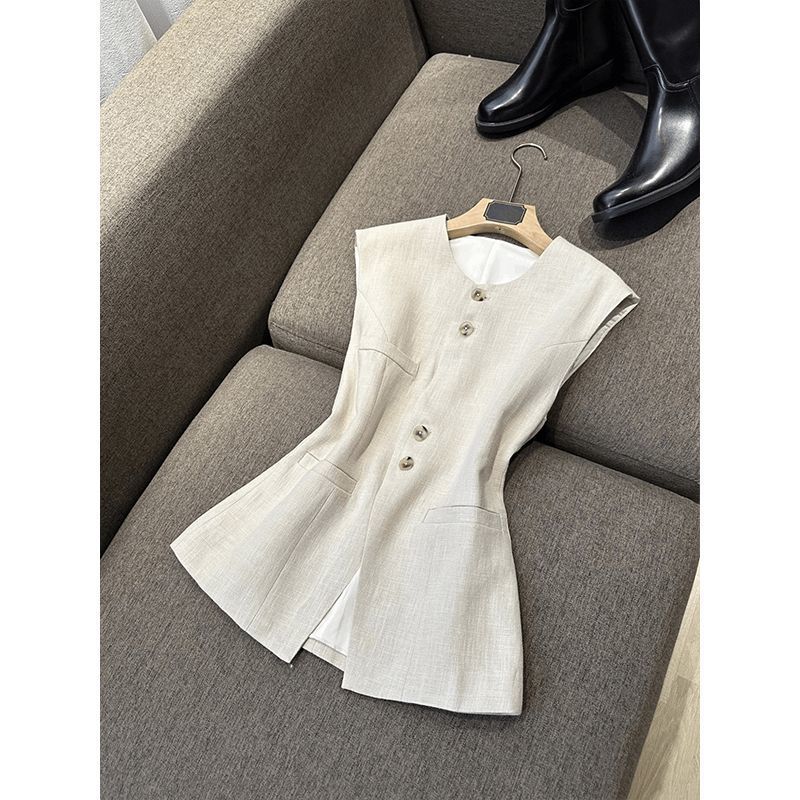 Round Neck Casual Vest Coat Women's 2025 Summer New Korean Style Fashion All-match Slim-fit Design Vest Fashion