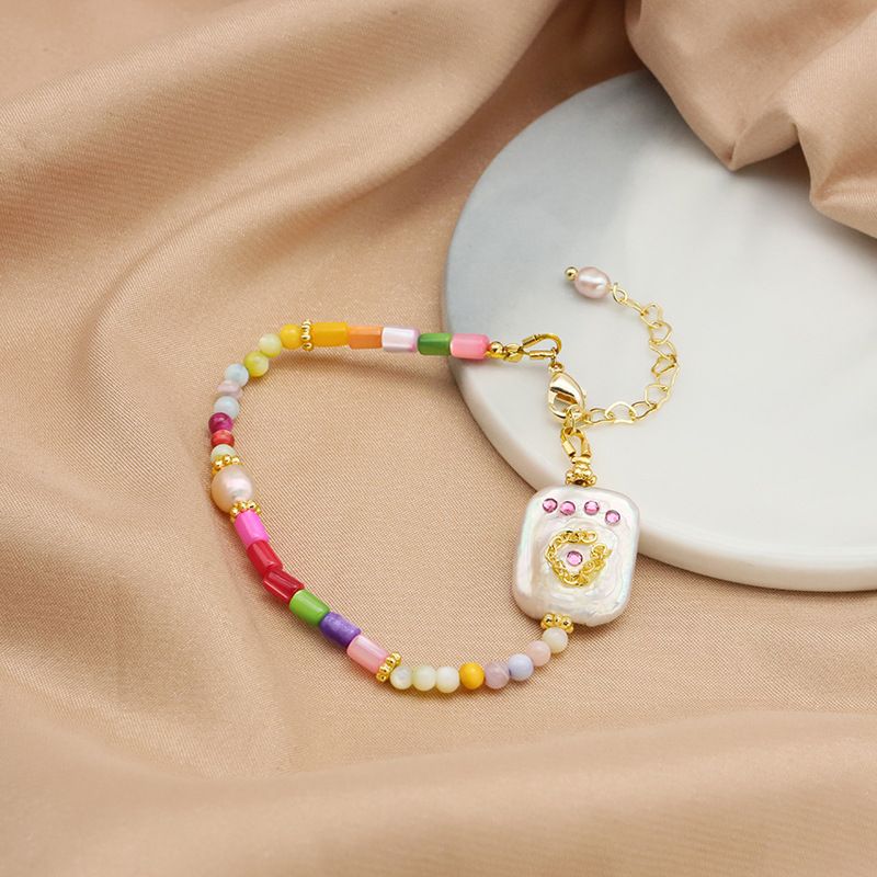 Barroco pulsera de perlas naturales dulce lindos cuentas de dopamina cuadrados brazalete de joyería chapado en oro 18k