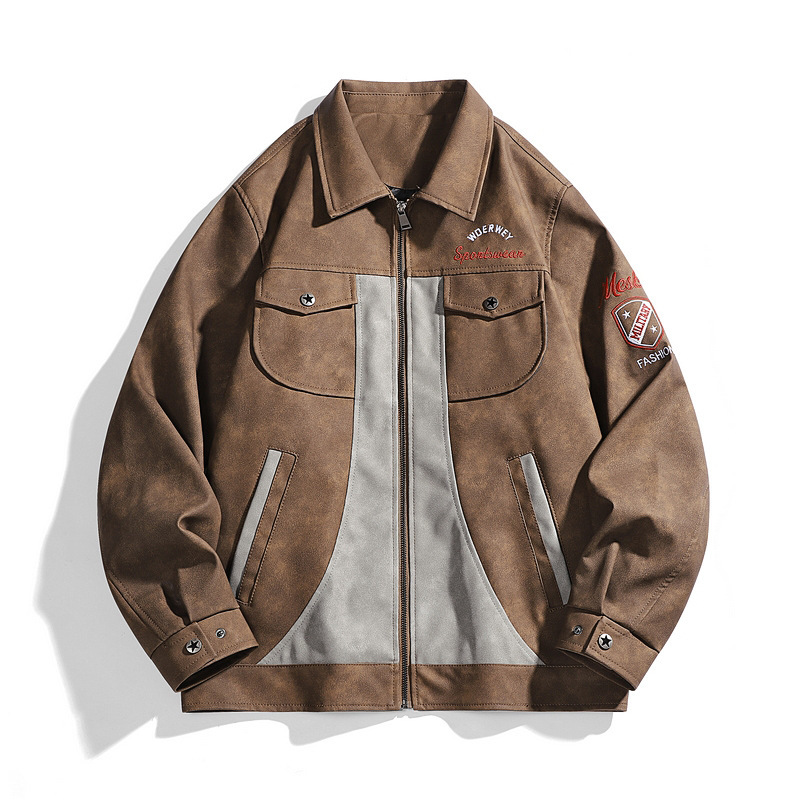 Veste en cuir synthétique suédé pour homme – Manteau motard punk avec boutons et poches à rabat pressionné pour le streetwear et la conduite urbaine (S-3XL, 2 couleurs)_voghion.com