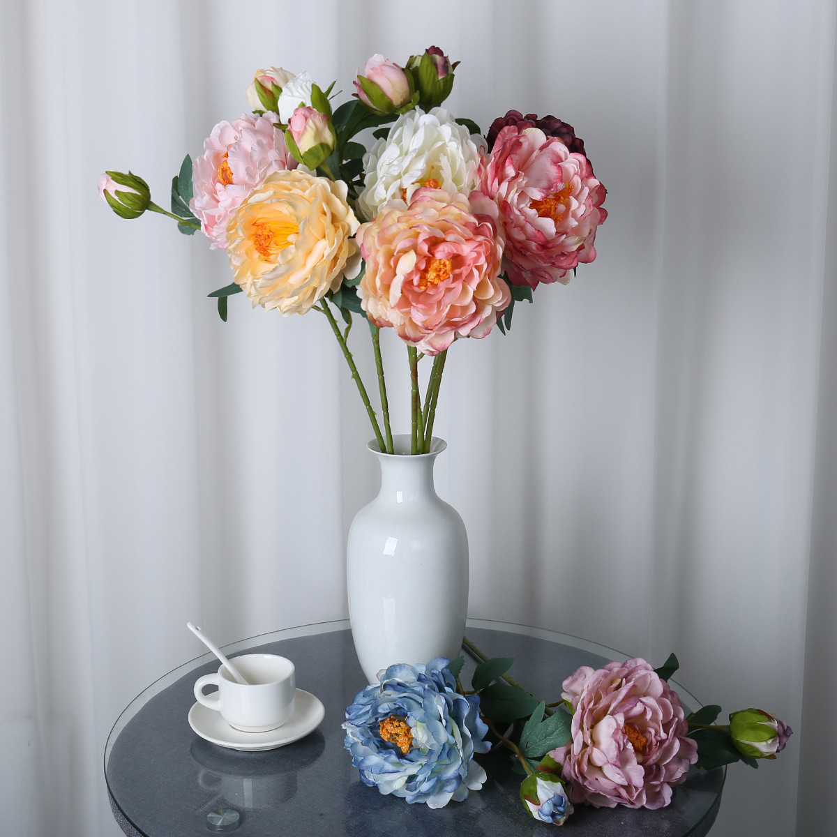 Simulation Peony Flower 2 Head Coke Edge Rich Peony Living Room Decorative Ornaments Flower bouquet New Flower Peony Fake Flower bouquet