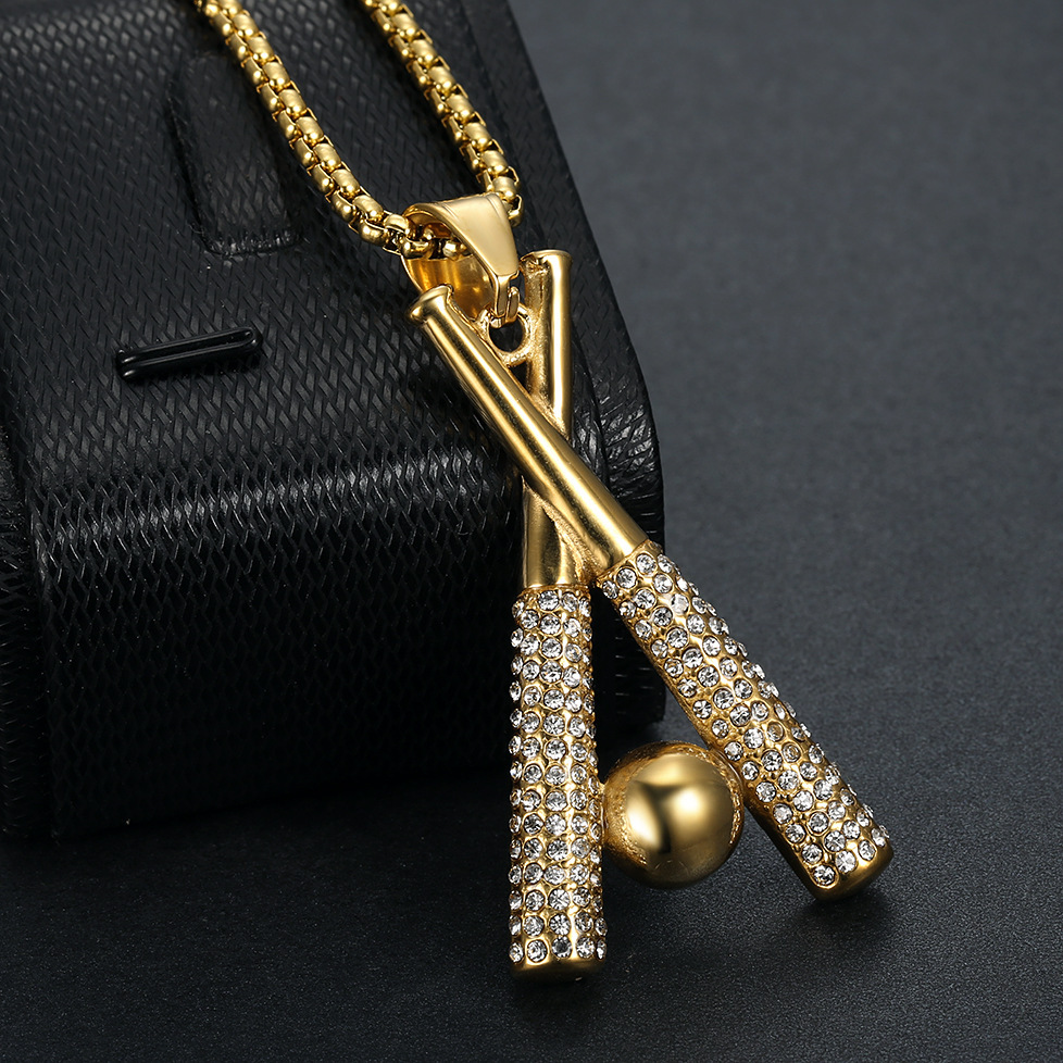 18K Gold Plated Plating Material Hip-Hop Baseball Bat Titanium Steel Plating Rhinestones 18K Gold Plated Men's
