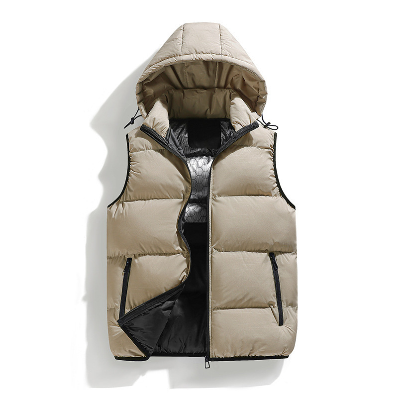 Men's Autumn and Winter Sleeveless Cotton Clothes Winter Graphene Polythermal Warm Thickened Cotton Vest Vest Fashion Hooded Coat