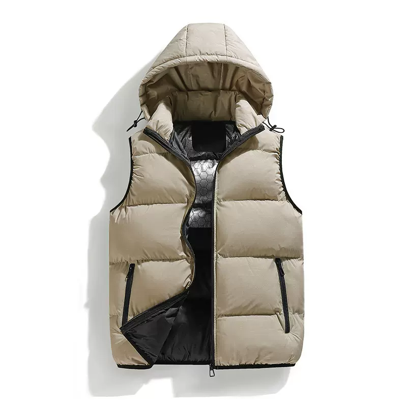 男士秋冬无袖棉服冬季石墨烯聚热保暖加厚棉马甲背心时尚连帽外套