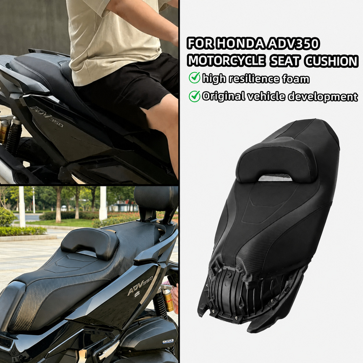 Suitable for 25 Models of Honda Adv350 Modified Seat Cushion Assembly with Lumbar Support, Comfortable and Waterproof Motorcycle Seat Cushion