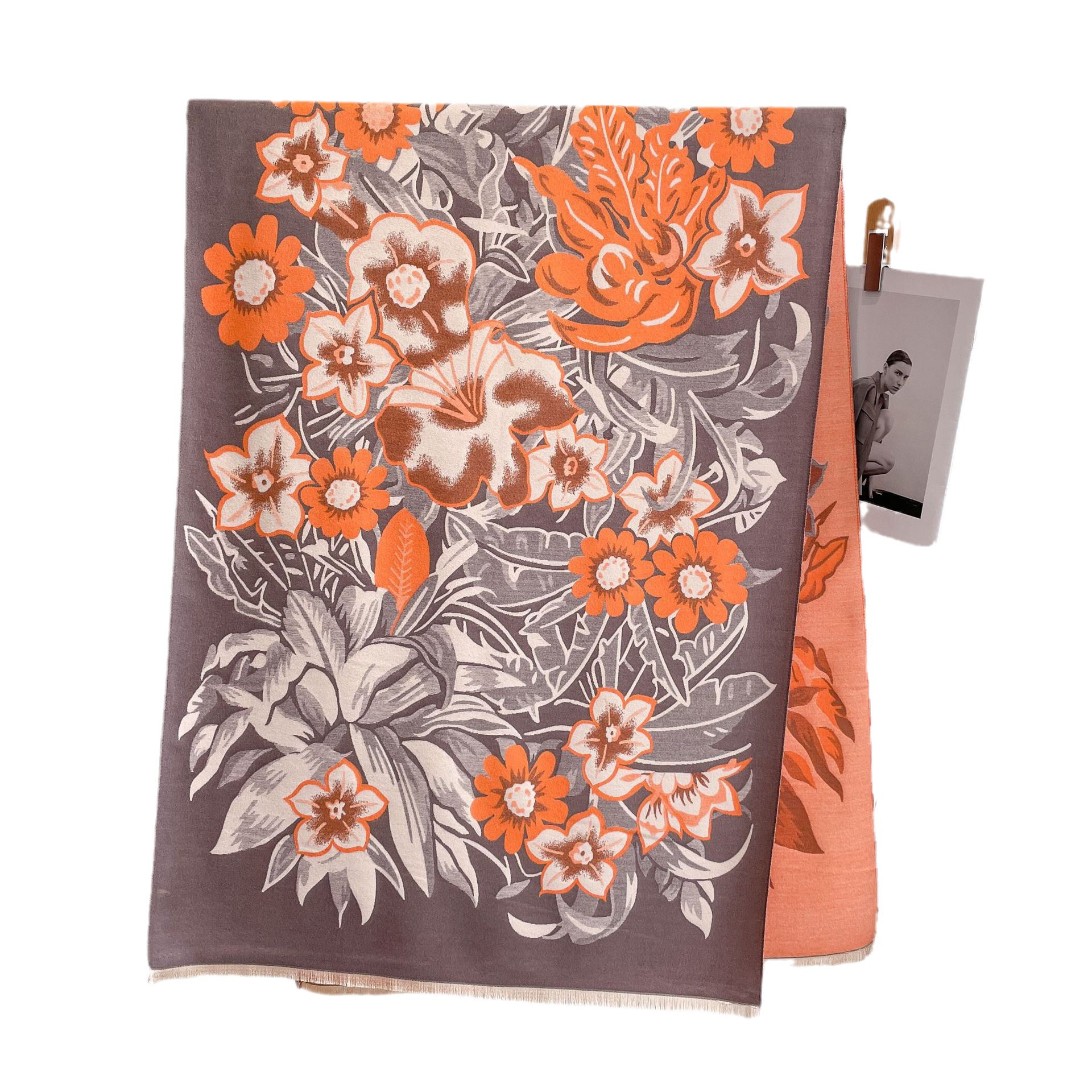 2023 otoño e invierno nuevo chal al aire libre elegante estilo socialite pequeña bufanda floral de cachemira engrosada bufanda cálida para mujer