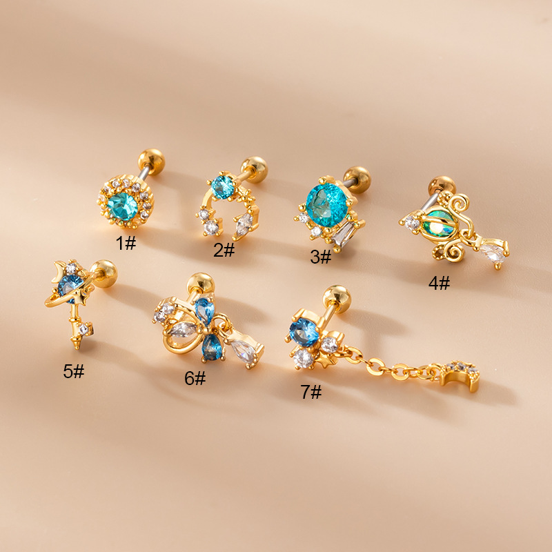 Birthday, Festival Occasion 1 Piece 316L Stainless Steel Copper Zircon Ear Cartilage Rings & Studs Geometric Flower Waterproof Non Tarnish Surgical Steel