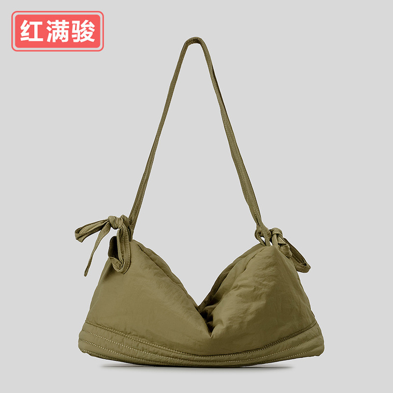 日系轻便纯色蝴蝶结单肩斜挎包羽绒棉手提包女大容量手提包工厂|undefined