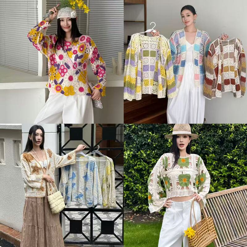 Dopamine Crochet Hollow-Out New Style Knitted Cardigan Women's Spring Bohemian Vacation Style Commuter Top Cover-Up Dopamine Crochet Hollow-Out New Style Knitted Cardigan Women's Spring Bohemian Vacation Style Commuter Top Cover-Up