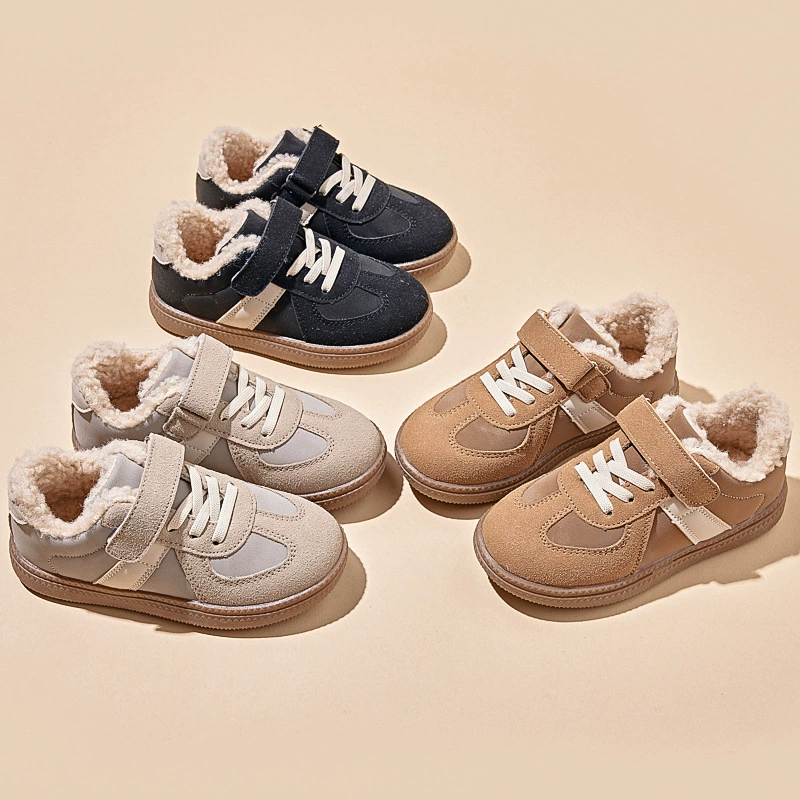 Детские хлопковые ботинки в корейском стиле, зима 2025, новая модель, для мальчиков, на флисовой подкладке из овечьей шерсти, тёплые зимние ботинки, для девочек, детские хлопковые ботинки