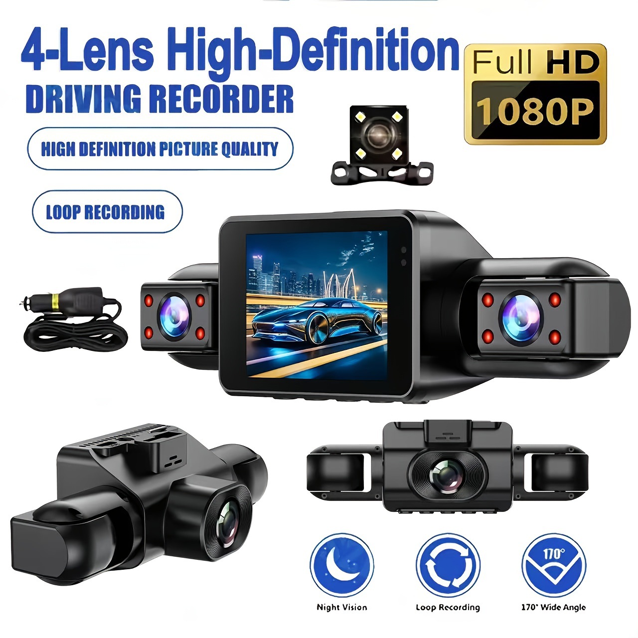 Cross-border new S58 dashcam with four simultaneous recording channels, high-definition night vision, and parking monitoring