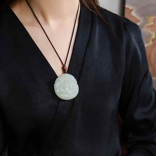 Jade Crafts Natural Xinjiang Hetian Jade Qinghai Material Old Material Warm White Lotus Guanyin Men's Pendant with Certificate