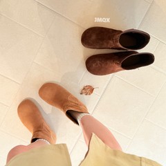 磨砂牛皮韩系复古圆头套筒短靴女靴2025新款秋季休闲平底中筒靴子