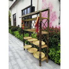 土特产竹架子挂腊肉竹货架农家乐货架饰品展示架带顶饭店明档装饰