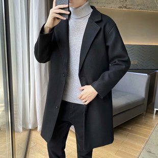 Autumn and Winter Mid-length Woolen Suit Coat Men's Korean-style Trendy Slim-fit Coat Woolen Coat Casual Clothes for Men
