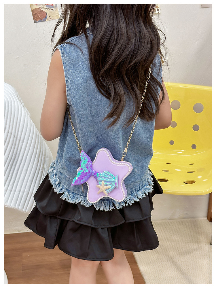 120g Weight Zipper Closure Type Single Shoulder Strap Strap Type Crossbody Bag Bags Type Casual, Holiday Occasion PVC Material Mermaid, Bow Knot Pattern All Seasons Season Kid'S Gender Cute Style Pentagram Shape Kid'S PVC Mermaid Bow Knot Cute Pentagram Zipper Crossbody Bag 10