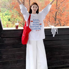 长袖t恤女2025新款白色棉宽松打底衫早秋巨好看内搭上衣