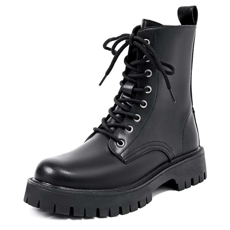 Ботинки Мартенс чёрные высокий топ средний голова британский стиль рабочая обувь с круглой головкой мужчинам массивная подошва 96118-M