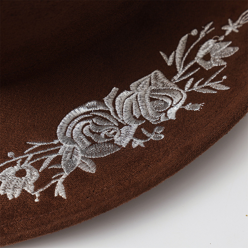Cappello cowboy donna in denim con ricamo e tesa larga_voghion.com