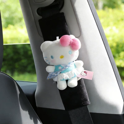 Seat belt shoulder pad – Spring Outing Hello Kitty Plush - black-shoulder-pad-crystal-velvet-blue-plaid-bag-kt-single