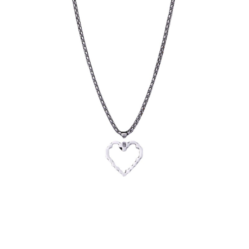 New Minimalist And Versatile Peach Heart Mosaic Pendant, Personalized Titanium Steel Necklace, Female Hip-hop Heart Necklace, Sweater Chain_voghion.com