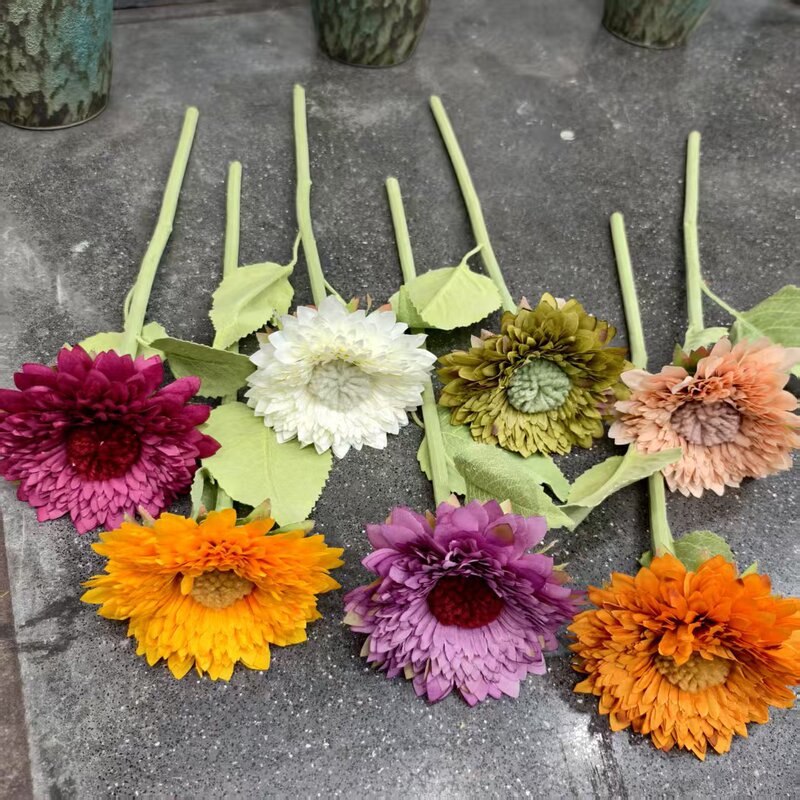 Artificial Teddy Sunflower Single Stem Velvet Artificial Flower Millefiori Fake Flower Home Decoration Foreign Trade Wholesale Cross-Border
