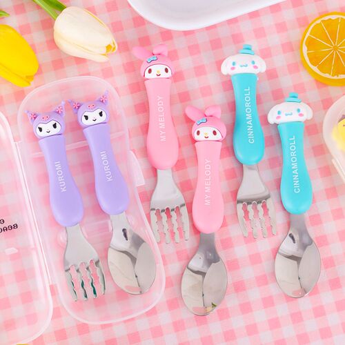 High-looking children's cartoon food-grade stainless steel fork and spoon multifunctional tableware ins portable 304 fork and spoon set