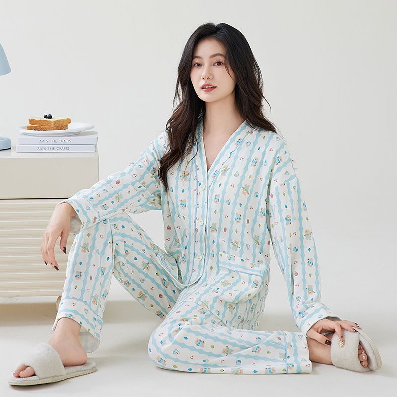 Al por mayor transfronterizo de otoño nuevo pijama de mujer kimono de algodón cardigan casual cuello en V manga larga se puede usar cubierta de ropa doméstica