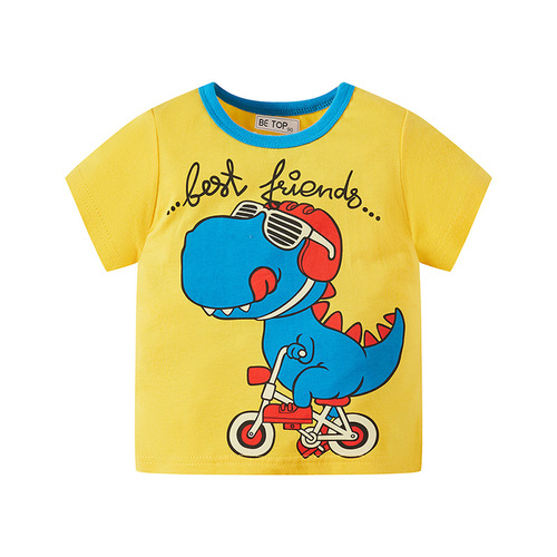 Children's cartoon dinosaur short-sleeve T-shirt summer kids' top knitted shirt baby half-sleeve summer outfit trendy dropshipping