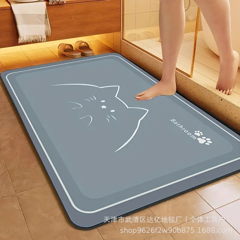 TEMU Same Style Cartoon Bathroom Floor Mat Diatom Mud Bathroom Absorbent Anti-Slip Mat Cute Cat Decorative Door Mat