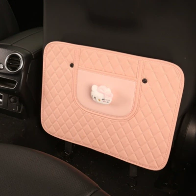 Casual Ladies Cute Cartoon Chair Back Anti-Kick Pad Car Seat Back Anti-Fouling Pad Seat Back Pocket Hanging Type (Chair back anti-kick pad) - kt-quilted-embroidery-anti-kick-pad-pink-one