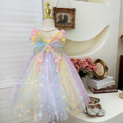 Little Girls' Dress 2024 Summer New Butterfly Sequin Trendy Baby Girls' Birthday Formal Children's Princess Dresses