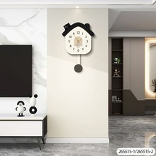 奶油风客厅挂钟新款家用钟表挂画卡通时钟画挂墙电视背景墙上挂表