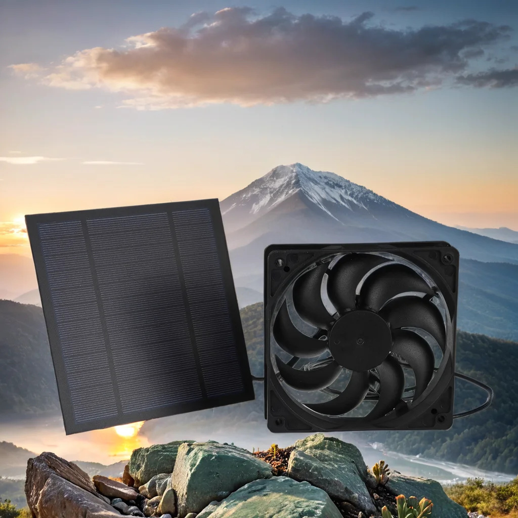 10W12V太阳能发电驱动风扇 宠物笼排气扇 鸡猫狗太阳能发电通风扇