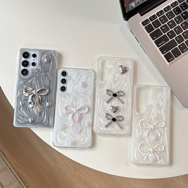 Korean Ins Style Glue Bow High-End Mobile Phone Case Suitable for Samsung S25Ultra Female New Model S24Plus