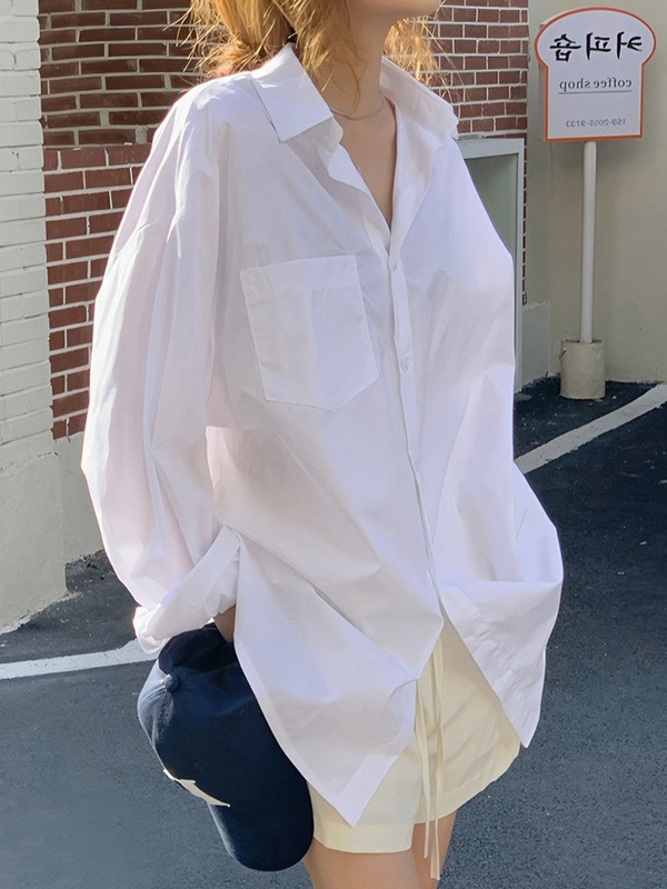 宽松慵懒男友风oversize中长款休闲衬衫女早秋新款防晒长袖衬衣薄|undefined