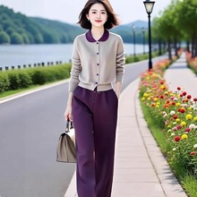 秋装毛衣减龄穿搭一整套女高级感娃妹领撞色针织衫休闲裤两件套装