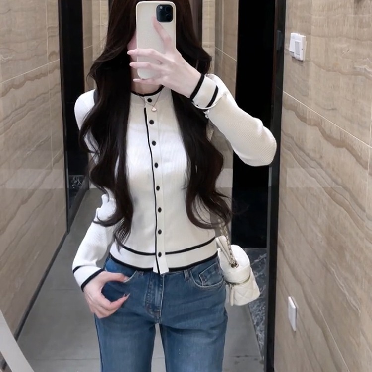 2025巨美法式小香风针织开衫女早秋季新款韩系穿搭修身打底衫上衣|undefined