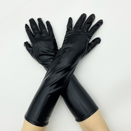 Mid-length patent leather gloves, stretch tight leather gloves, tight stage sexy nightclub winter style