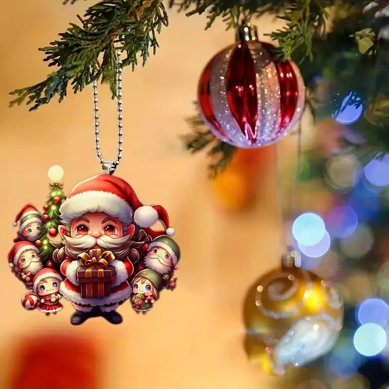 Navidad Santa Claus colgante transfronterizo nuevo acrílico plano colgante espejo retrovisor colgante joyas de fiesta image 2