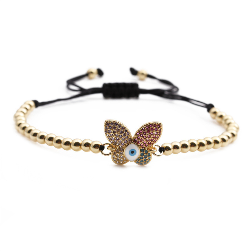 Fashion Colorful Zircon Inlaid Butterfly Adjustable Copper Bracelet Wholesale Nihaojewelry display picture 2