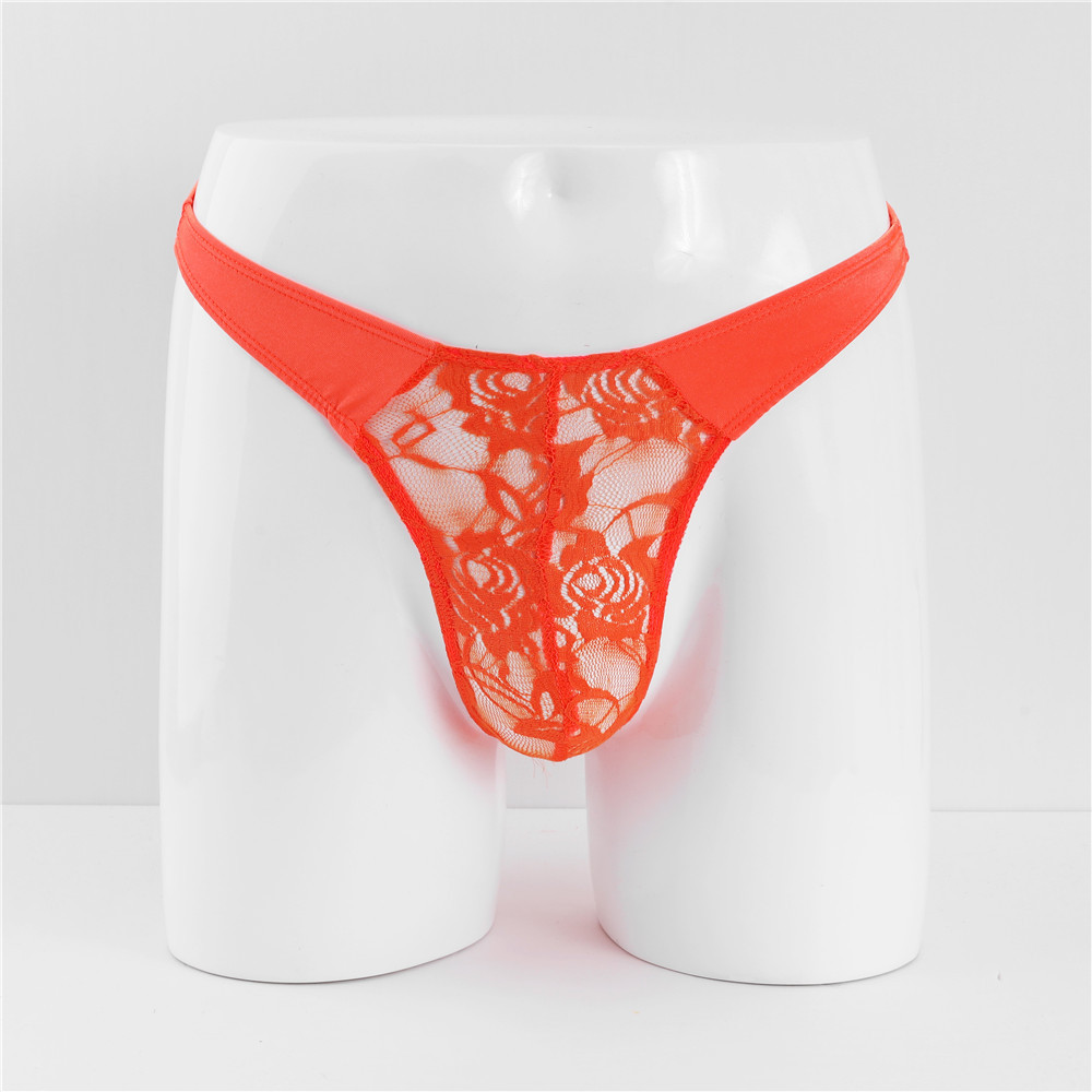 Trendy Personality Lace Thong U-Convex Low Waist Men's T-Pants Transparent Sexy Underwear For Men_voghion.com
