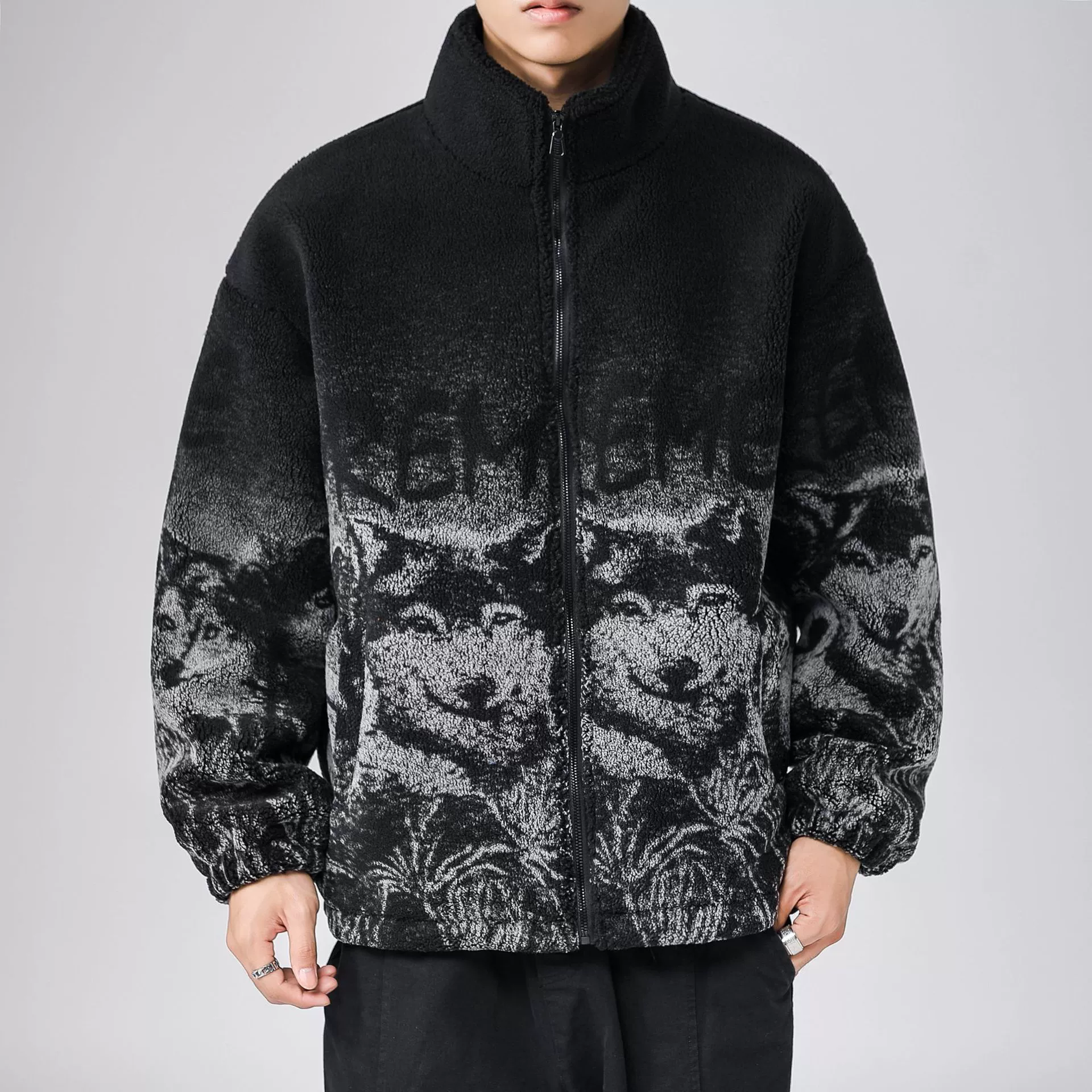 2021 стриженое овечье Пальто Повседневное зерно бархатный воротник с головой волка для мужчин