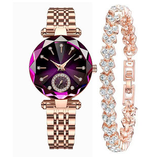 Women's quartz gold-plated watch, high-looking middle school student's simple alloy belt retro diamond watch