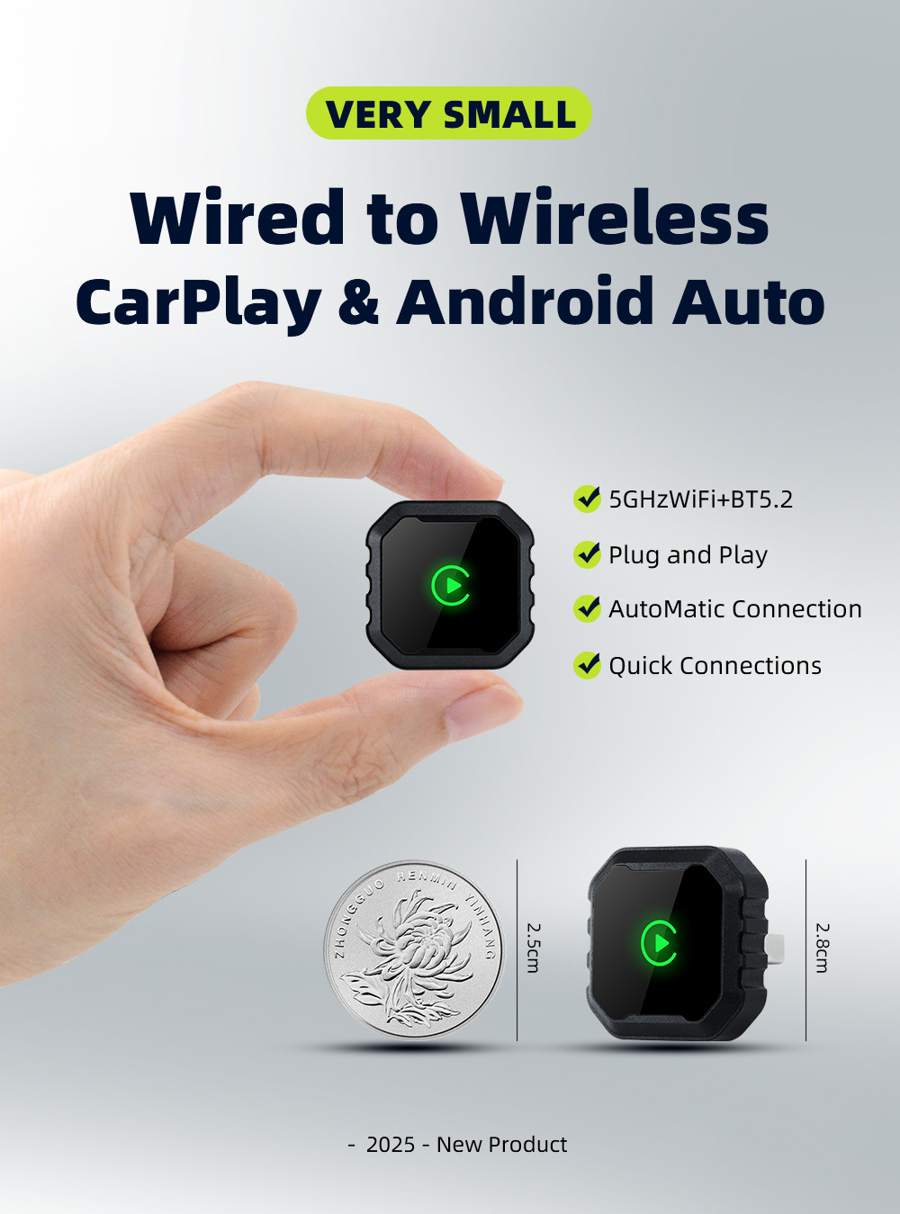 2-in-1 Car Connectivity Box, Apple Dual-Channel Wired to Wireless CarPlay, Portable
