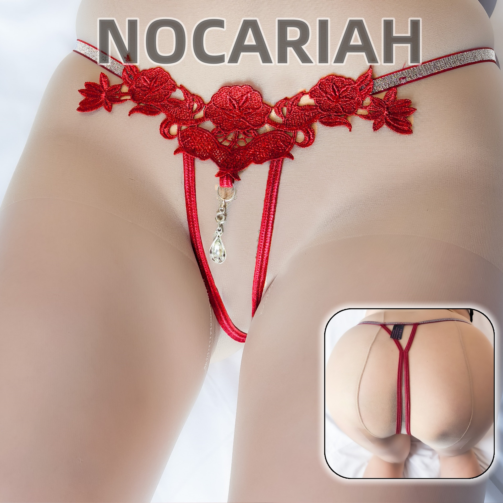 European and American Sexy Underwear, Shiny Rhinestone Temptation Women's Underwear, Hot Cut Out Embroider, Open Crotch, No Need to Take Off, Passionate Thong