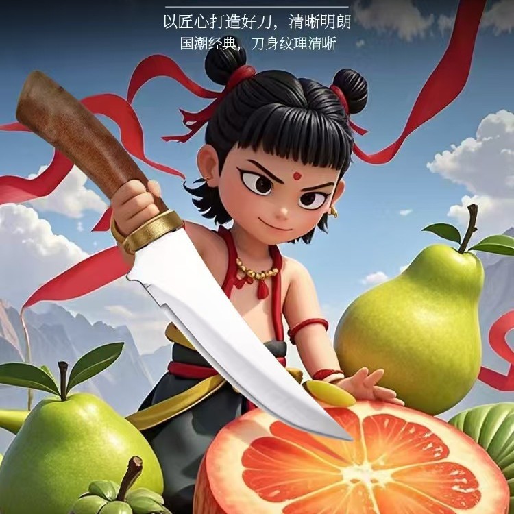 哪吒国潮户外锻打手把肉刀高硬度精致水果小刀便捷锋利吃肉小刀