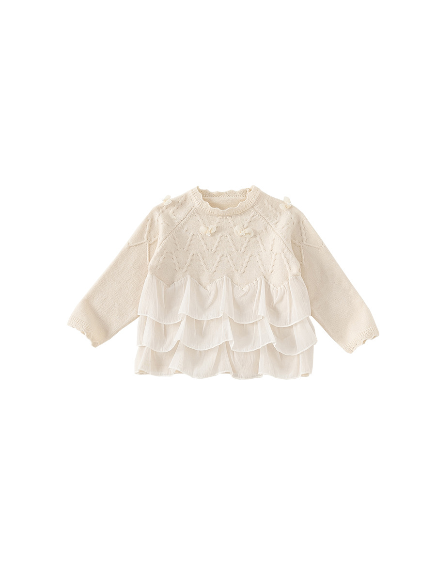 Yoobao ropa infantil suéter de niñas 2026 primavera nuevo niño chaqueta de encaje camisa de punto de punto de bebé
