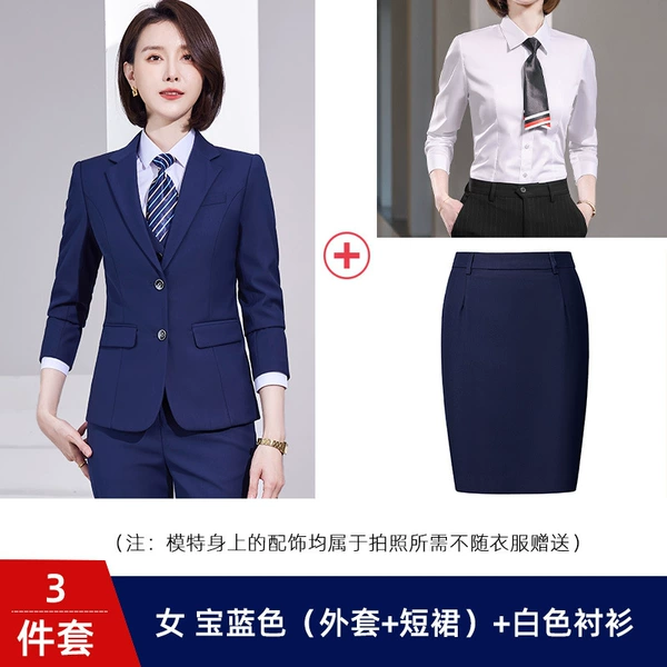 Blue jacket, mini-skirt, shirt